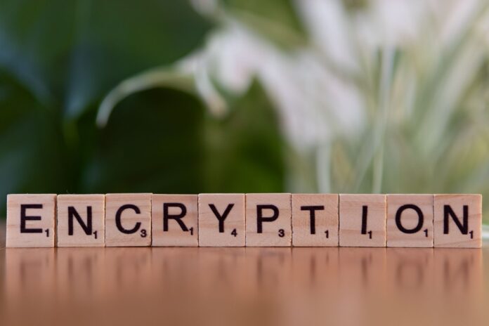 Drewniane klocki z napisem encryption symbolizujące bezpieczeństwo danych Drewniane klocki z napisem encryption symbolizujące bezpieczeństwo danych